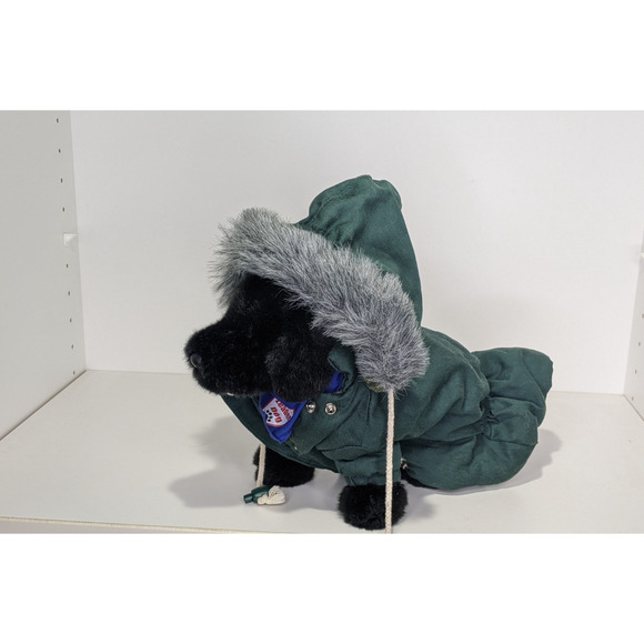 Small Dog Parka with Hood Fur Trimmed Hook & Loop Snap Close Dark Green CUTE - Picture 7 of 8